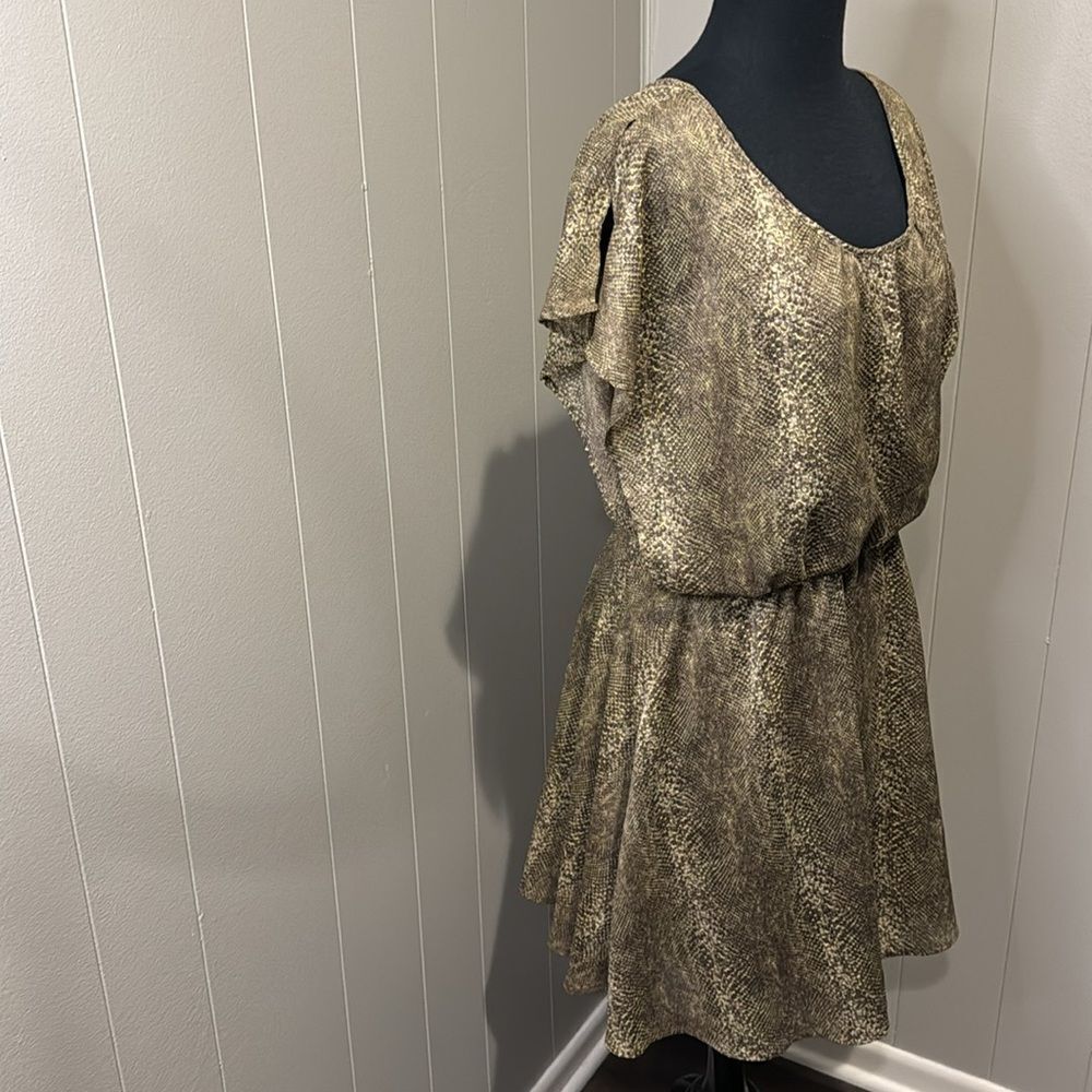 Bar III Dress Women Brown Shades Snake Skin Print Elastic Waist Mini Fit Flare - Picture 5 of 9